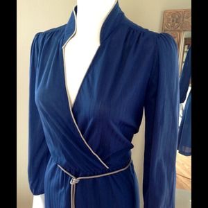 Vintage 80s Blue Wrap Style Dress