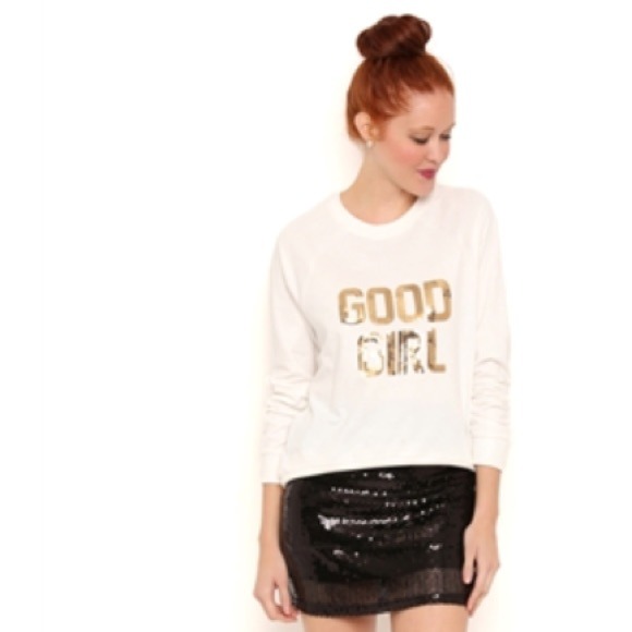 Tops - Good girl long sleeve sequin cream gold shirt top