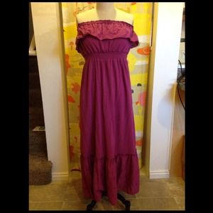 Strapless pink eyelet maxi dress