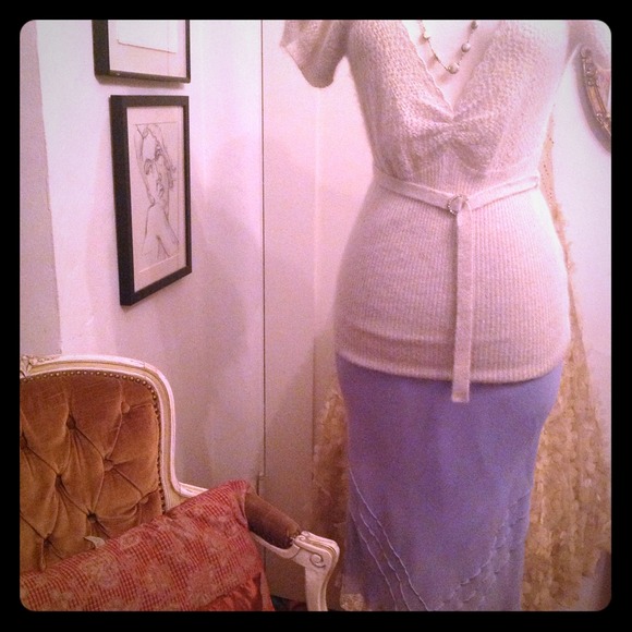 flounce Tops - Fluffy Cream and Gold Angora Pinup Style Sweater