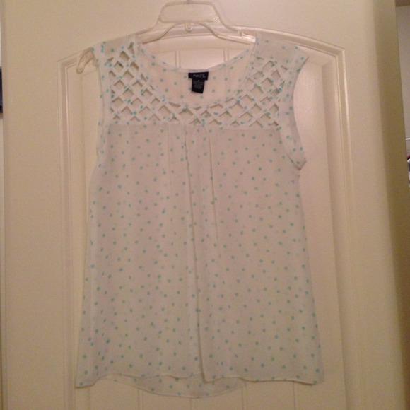 Sheer white tank with turquoise polka dots