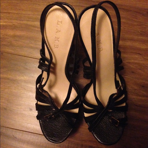 L.A.M.B black leather studded heels
