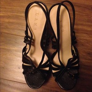 L.A.M.B black leather studded heels