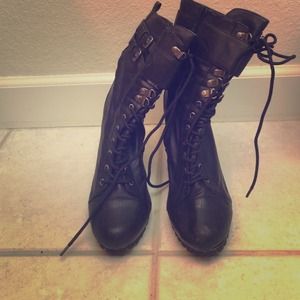 Black Vegan Leather Combat Boots