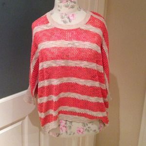 Coral and Tan Striped Sweater