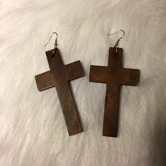 Large Wooden Cross Earrings