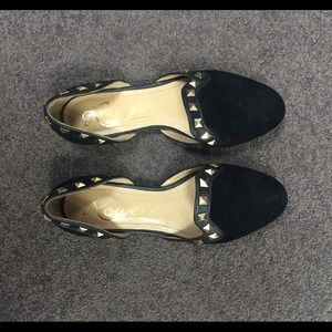 ROWEN Black Suede flats with gold studs ~ Sz 7.5