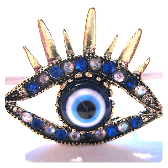 Bright evil eye adjustable ring