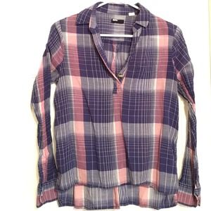 cute BDG long sleeved plaid blue and pink shirt
