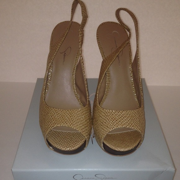 Jessica Simpson Stucco Patent Snake Strap Heels - Picture 1 of 4