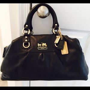 Impeccable black leather, large Coach bag