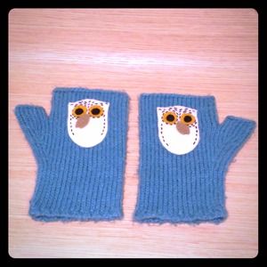 Urban Outfitters Owl Blue Knit Fingerless Gloves