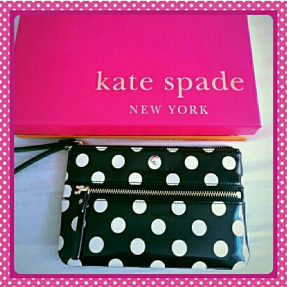 kate spade Accessories - Kate Spade Authentic Black Polka Dot Wristlet