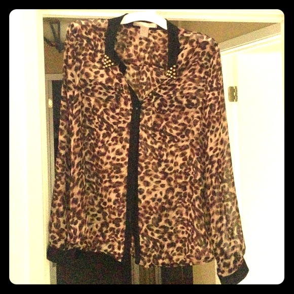 Leopard collard blouse