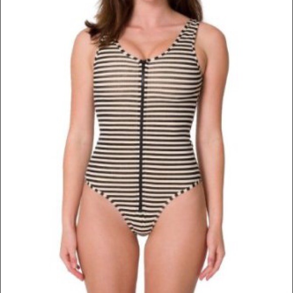 Striped zipper front bodysuit