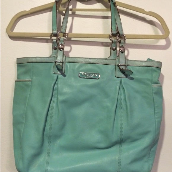 Turquoise blue coach tote
