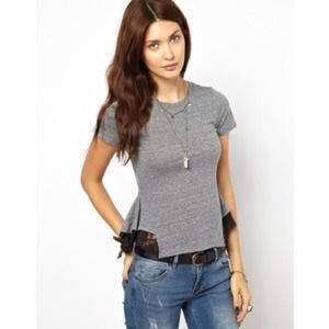 Free People Gray and Black Lace Peplum Shirt