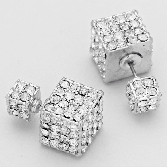 Jewelry - CELEB STYLE Silver Pave Cube tribal double earring