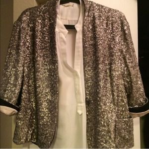 Zara woman sequin jacket blazer silver grey
