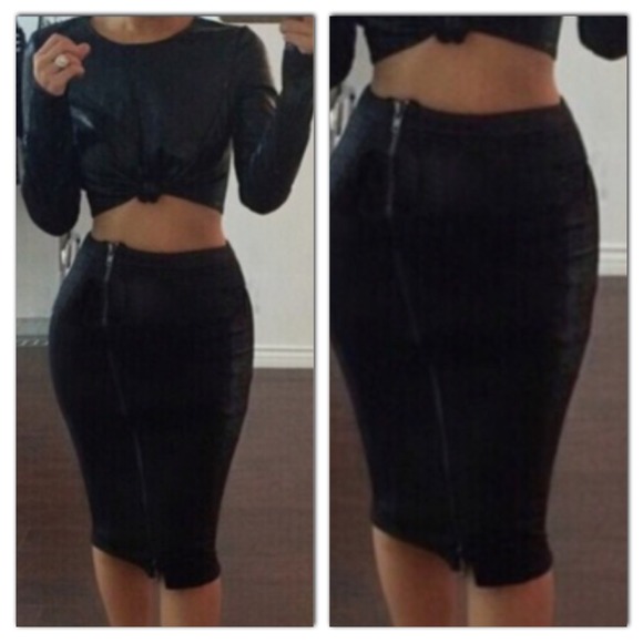 Limited few in stock, faux leather zip skirt & top