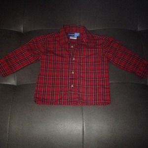 Long sleeve red plaid button down shirt