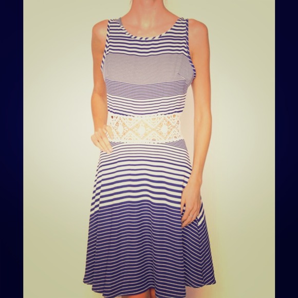 Dresses & Skirts - Striped A-line dress with crochet lace trim