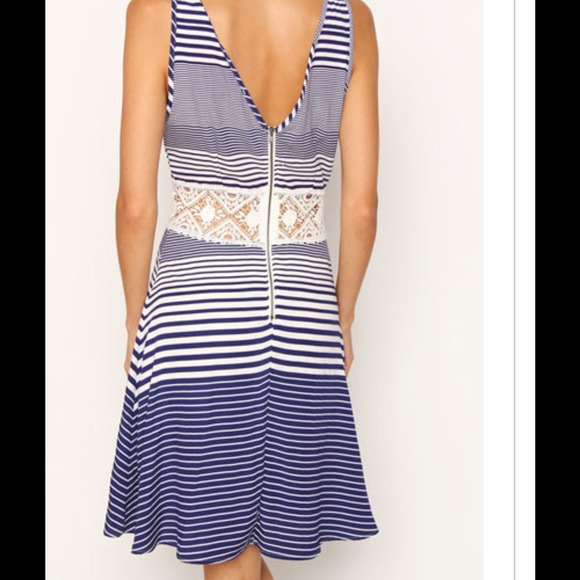 Striped A-line dress with crochet lace trim - Picture 3 of 4