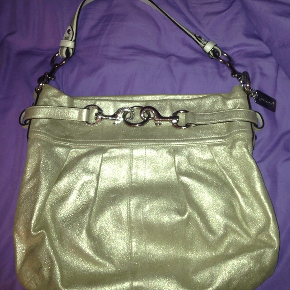 Authentic coach metallic gold dusted suede bag
