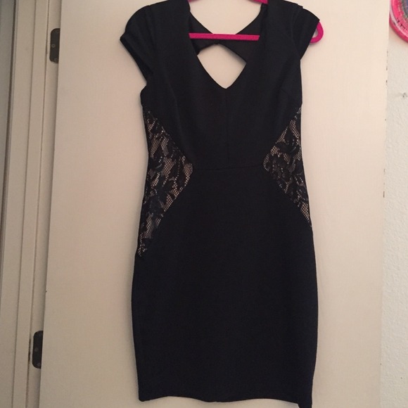 formal black dress with open back