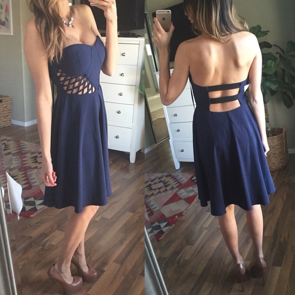 SOLD Navy Blue Cut Out Dress M - Picture 2 of 4