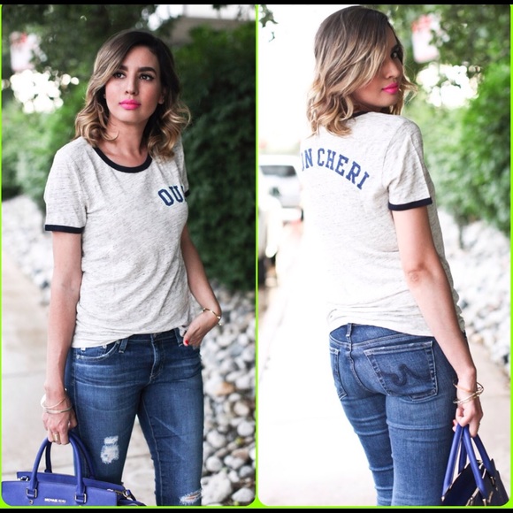 ✨ J.Crew Linen Ringer Tee Oui Mon Cheri Tee