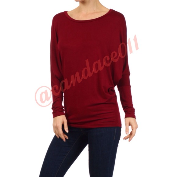 ⭐️LAST ONE!⭐️ Wine Long Sleeved Dolman Top - Picture 2 of 4