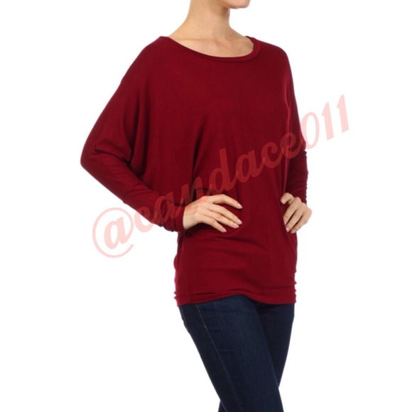 ⭐️LAST ONE!⭐️ Wine Long Sleeved Dolman Top - Picture 3 of 4