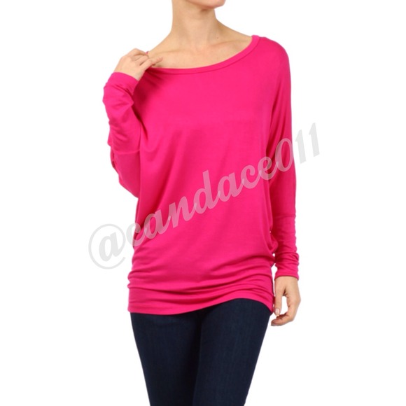Fuchsia Long Sleeved Dolman Top (S) - Picture 2 of 4