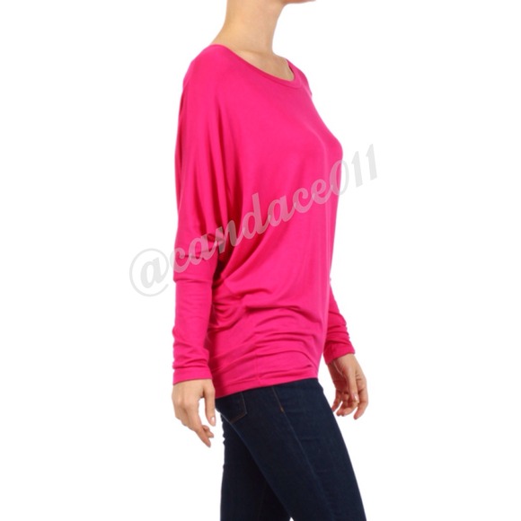 Fuchsia Long Sleeved Dolman Top (S) - Picture 3 of 4