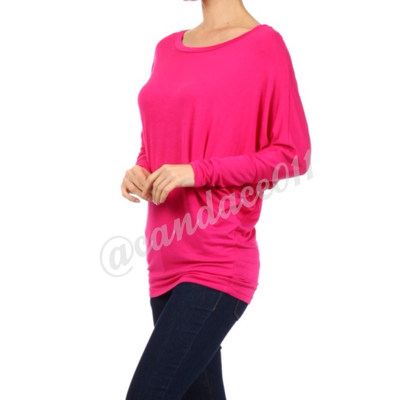Fuchsia Long Sleeved Dolman Top (S) - Picture 4 of 4