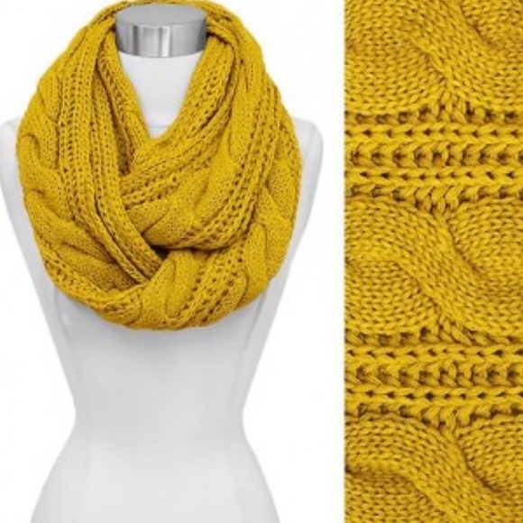 Mustard Cable Knit Infinity Scarf