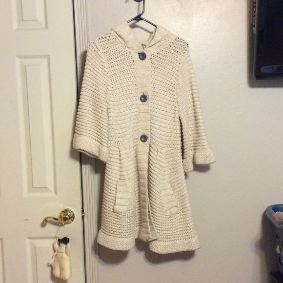 Cream free people hooded Cardigan
