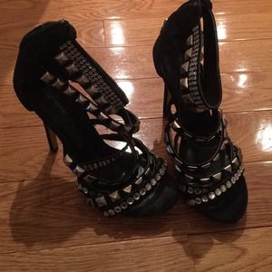 5" inch jeweled black suede shoes