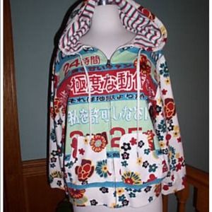 Lucky brand cat embroidered hoodie size L