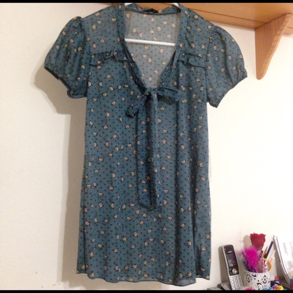 Robin's Nest Maternity Sheer Top Bird Prints