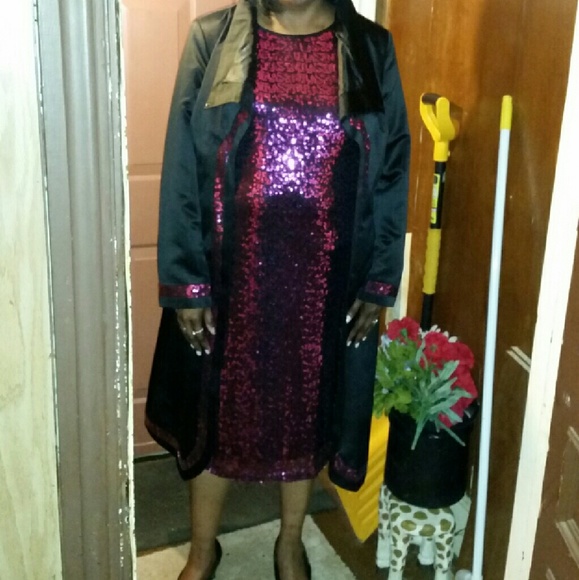 Sleeveless. Sequined Plum Dress