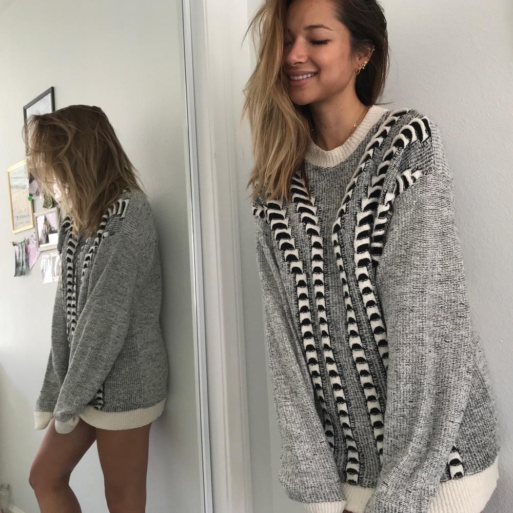 Vintage Oversize Black White Sweater Dress Tunic