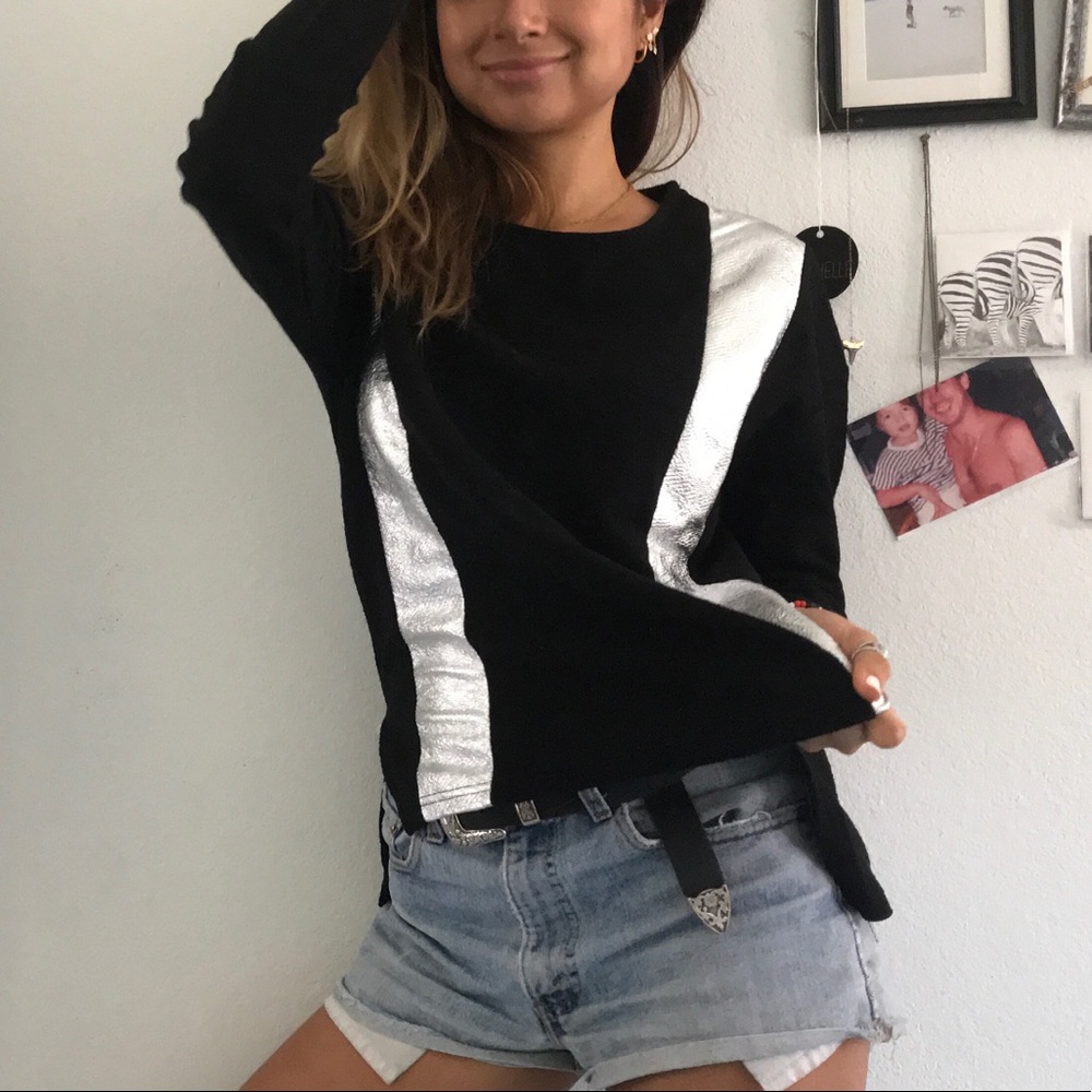 Independent Designer Silver Black Split Side Top
