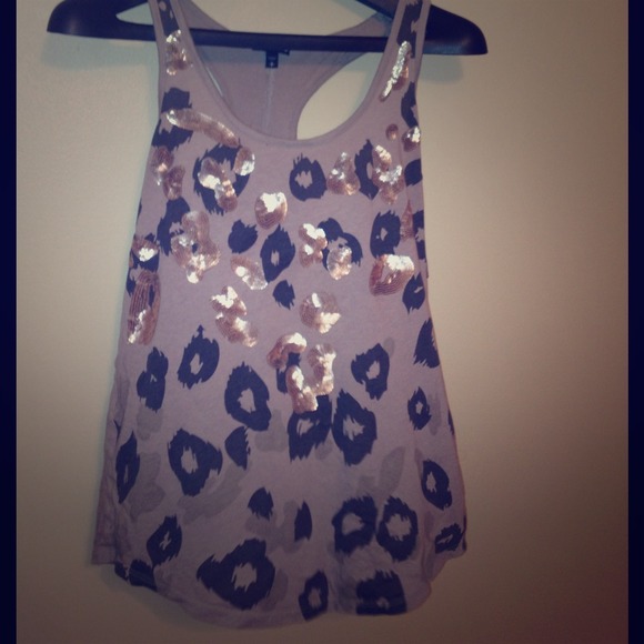 Taupe Leopard Sequin Tank Top by Express