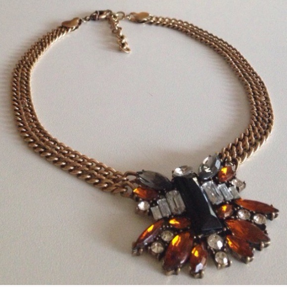 Amber black Crystal pendant statement necklace