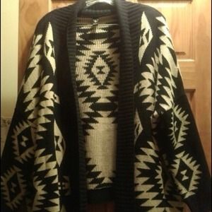 Aztec Print Oversized Black and Beige Cardigan