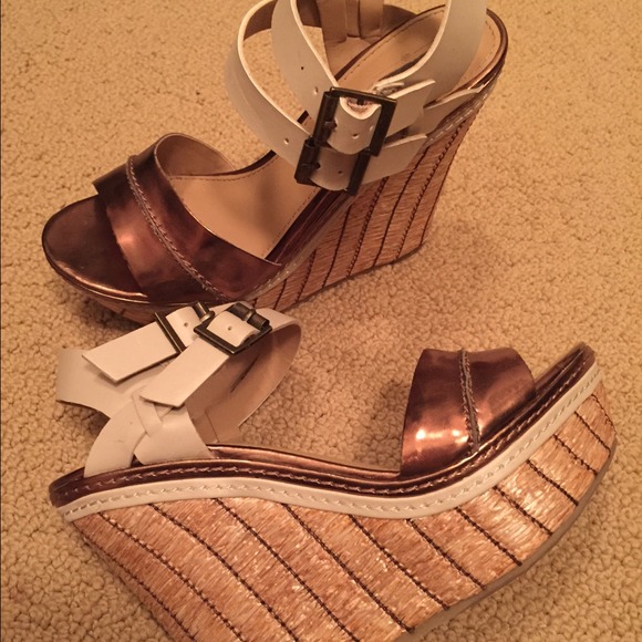 New wedge gold and cream wedge shoes