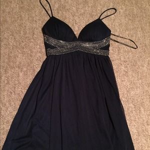 Blue shirt dress with rhinestone details