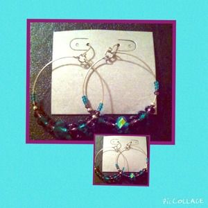 Beaded hoop purple&teal earrings